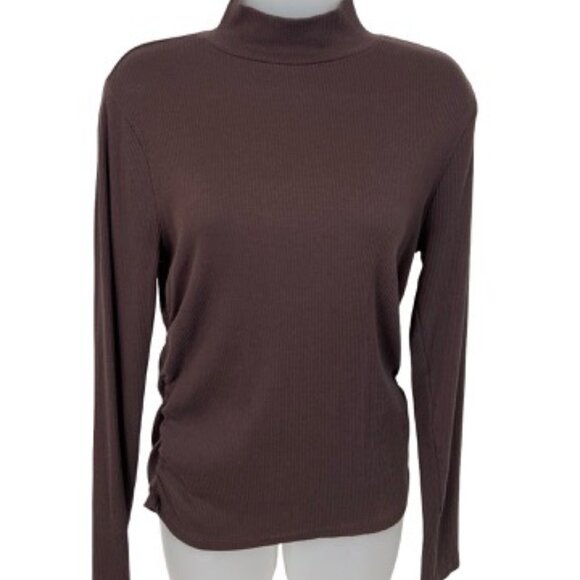 J. Crew Brown Ribbed Ruched Mock Neck  Size Large - Picture 2 of 8